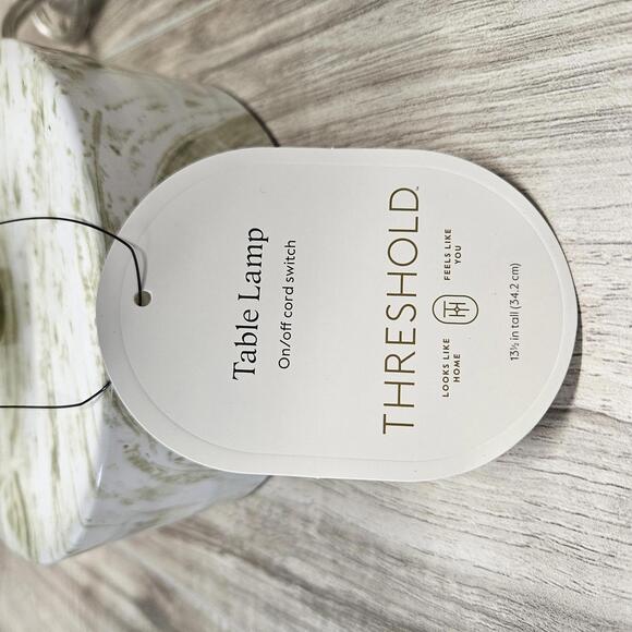 New Set Of 2 Threshold Table Lamps with Faux Marble Base and White Fabric Shades - Picture 3 of 6